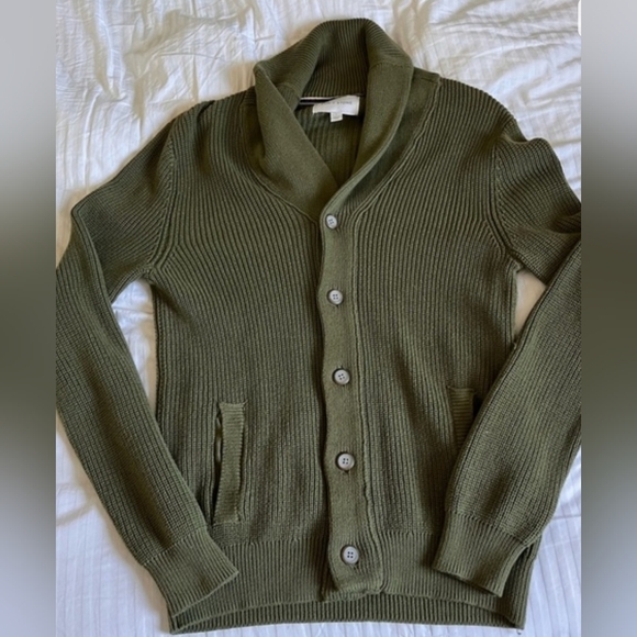 100% Cotton Sun & Stone Men's Alvin Cardigan Sweater In Olive Green Sz L - Picture 2 of 7